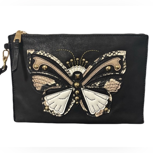 INC International Concepts Handbags - INC International Concepts Black Faux Suede Butterfly Wristlet Clutch Like New